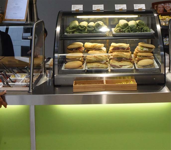 Case of sandwhiches at Green Leaf Grill Express